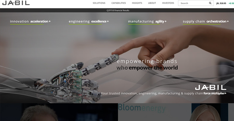 Screenshot of the redesigned Jabil website